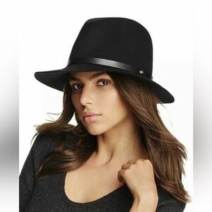 Rag & Bone Black Leather-Trim Wool Fedora